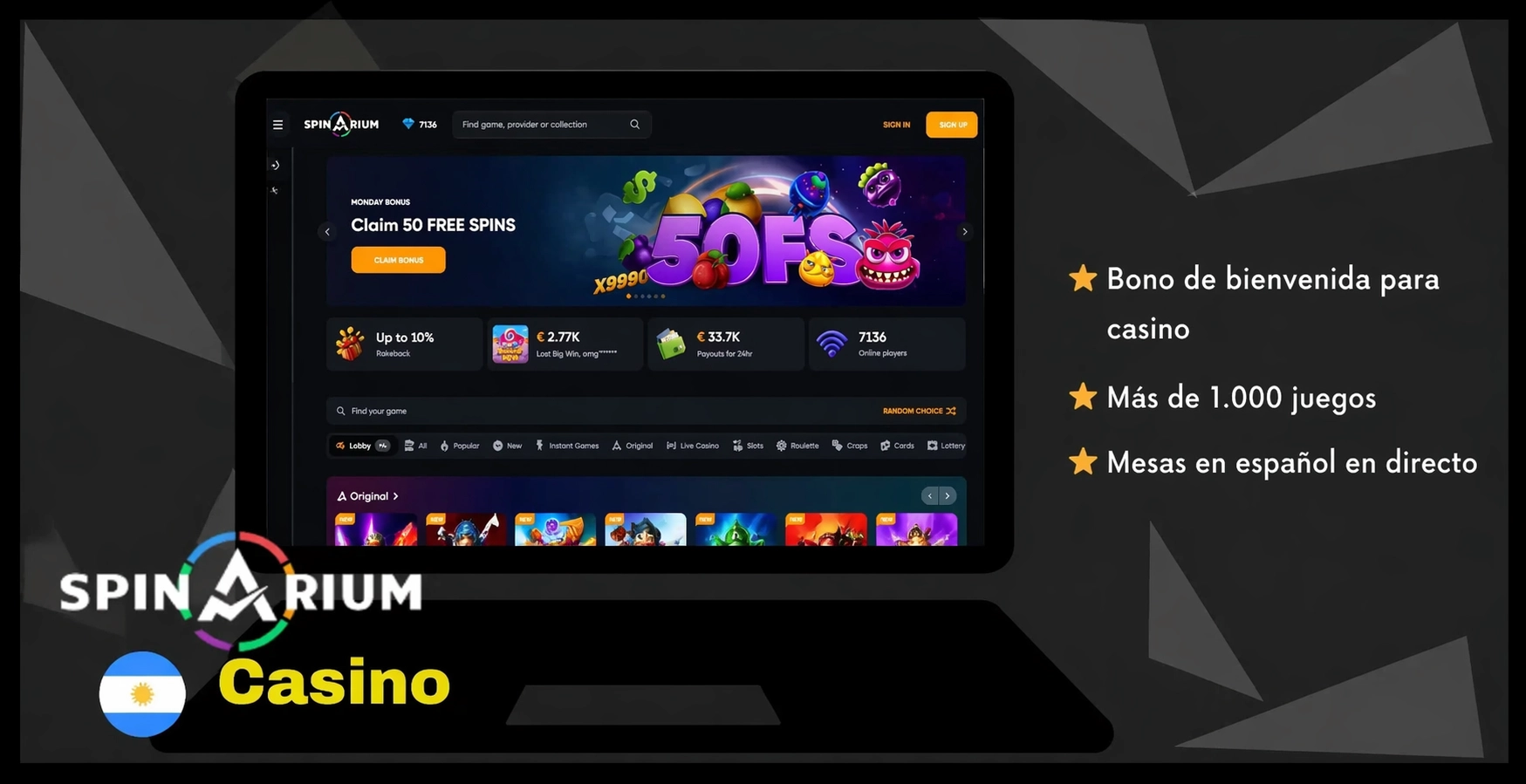 Spinarium mejor casino en línea en Argentina mesas en vivo en español